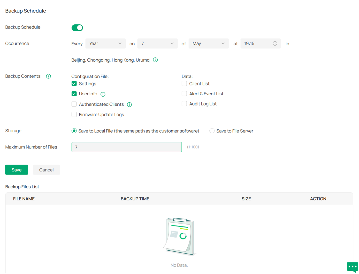 Show the Backup Schedule Wizard.
