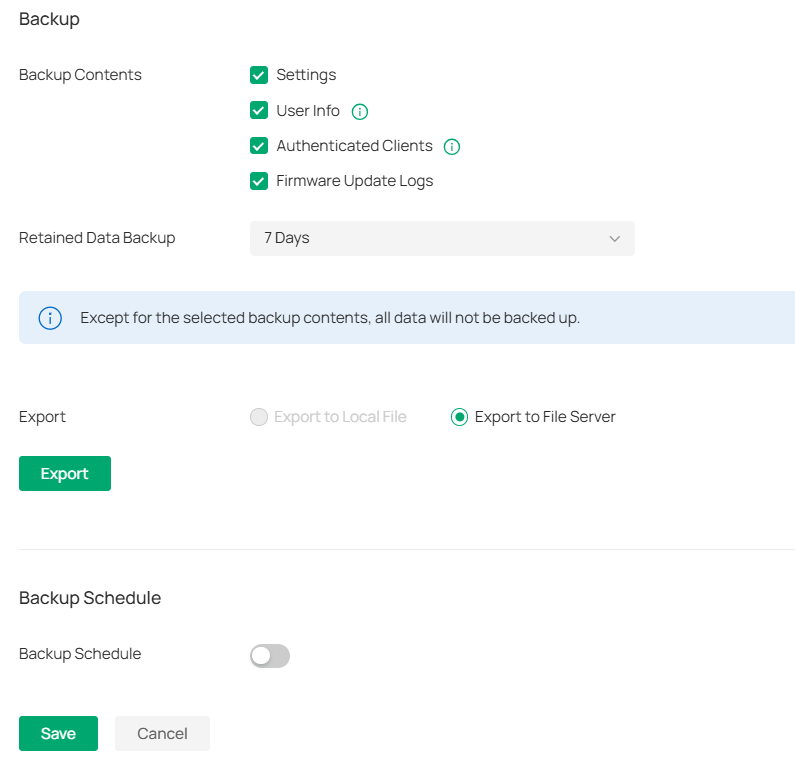 The Export Backup Function.