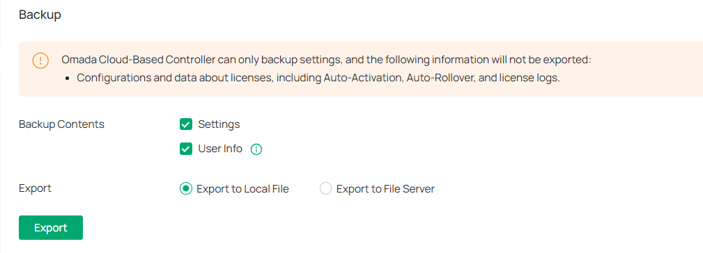 Export Backup files from cloud-based controller.