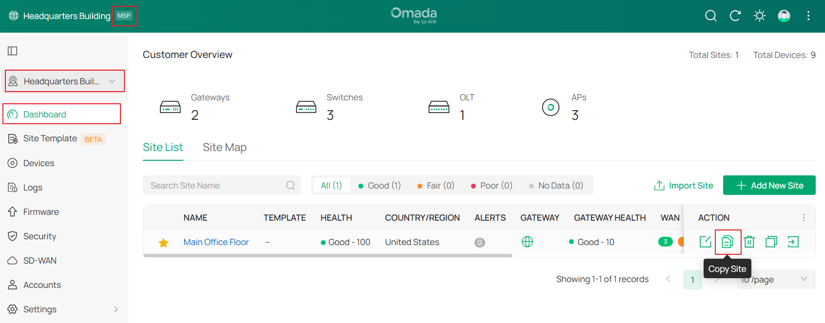 Path of copy site in MSP mode.