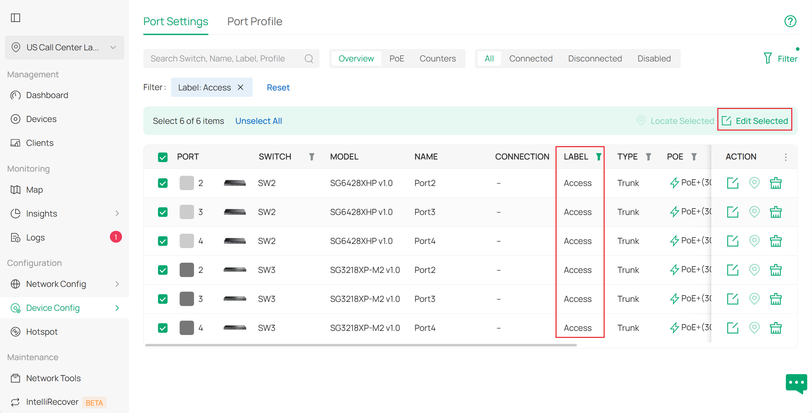 Filtering and selecting IPTV ports in batch.