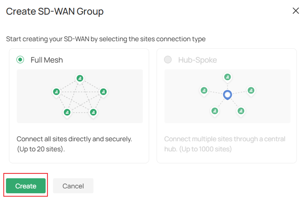 Show the create SD-WAN Group panel.