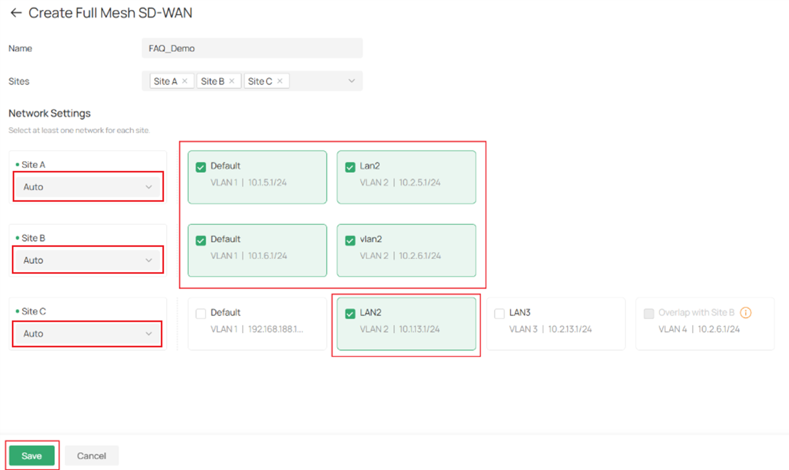 Show the SD-WAN group LAN network configuration panel.