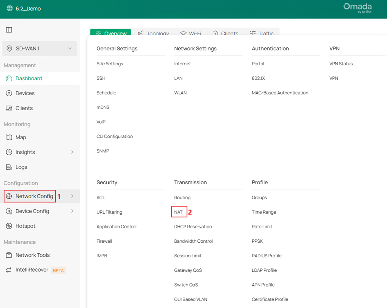 Show the process of entering NAT configuration page.