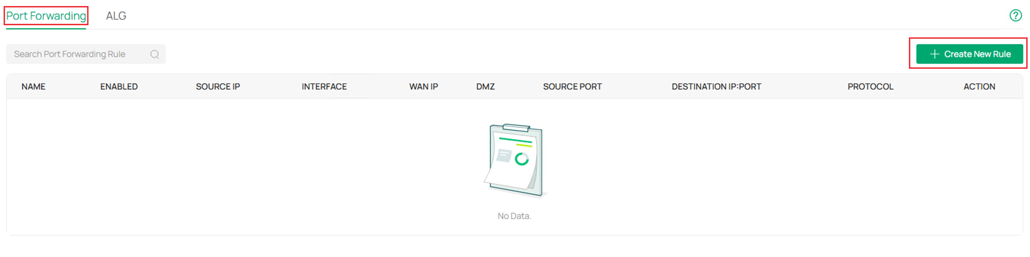 Show the port forwarding configuration page.