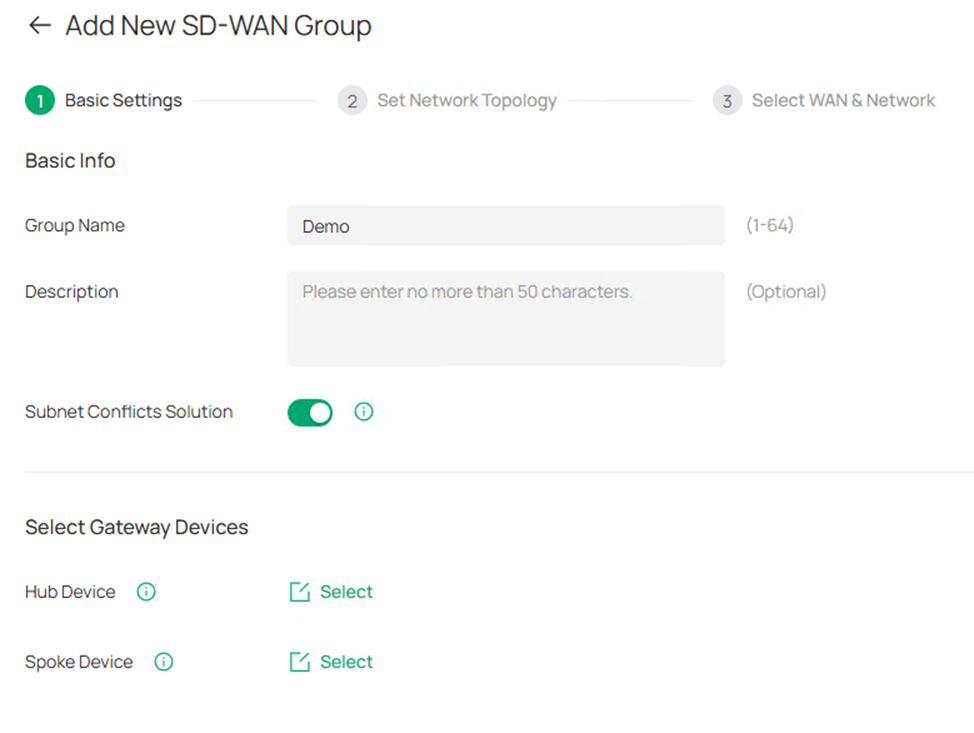 Show the SD-WAN group configuration page.