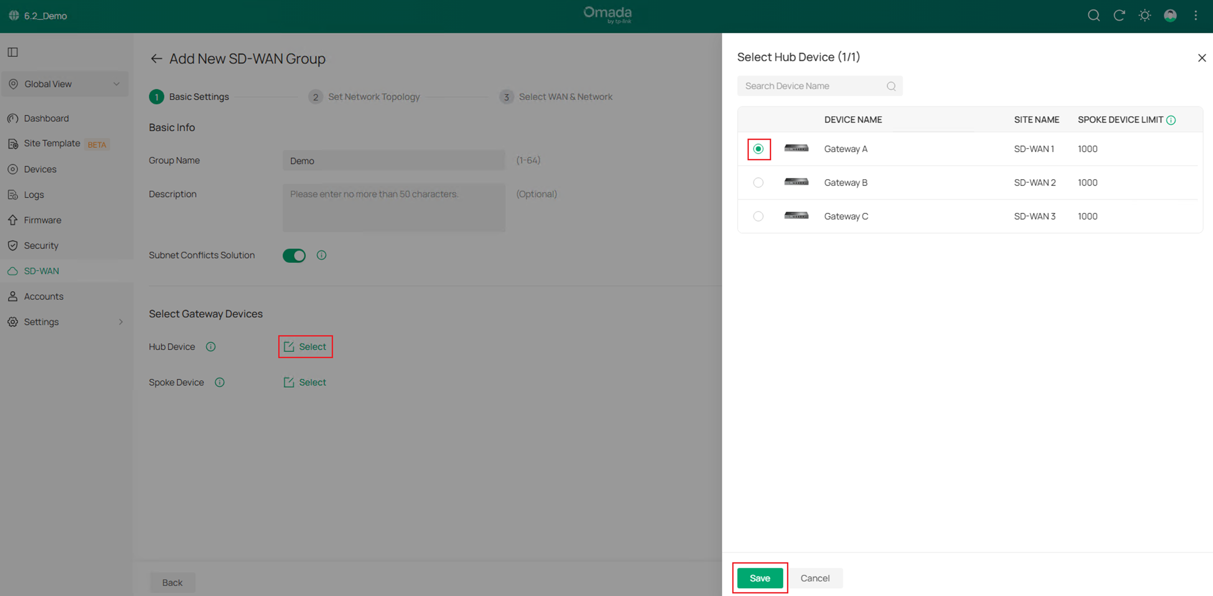 Show the choose hub device page.