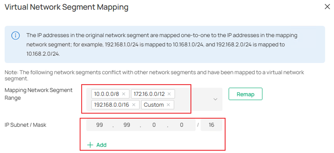 Show the virtual network segment mapping page.