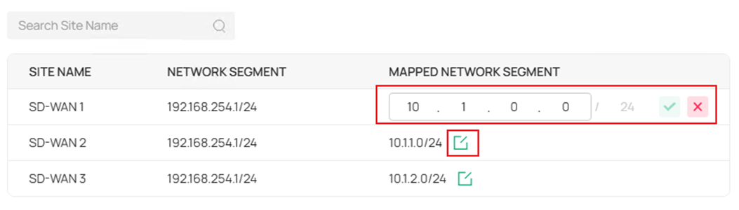 Show the virtual network segment mapping page.