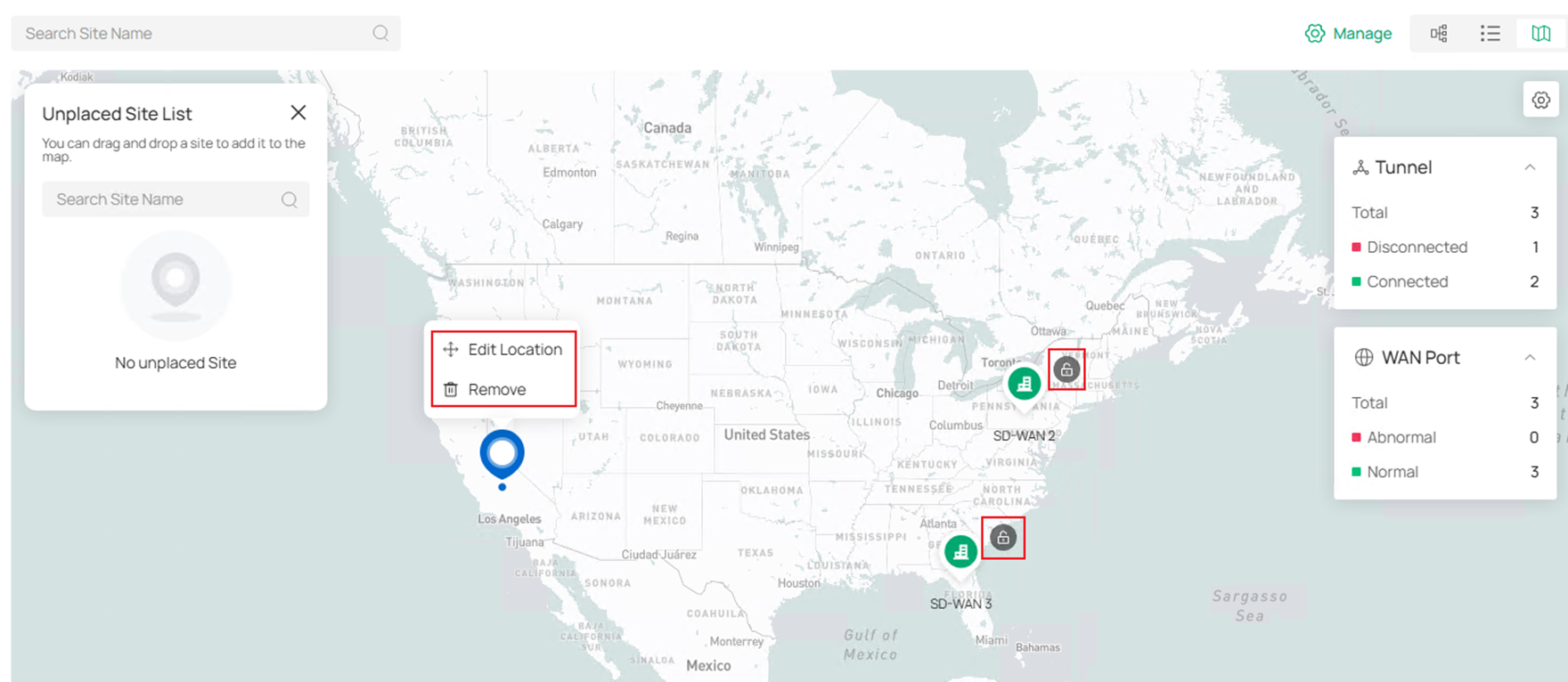 Show the SD-WAN location map page.