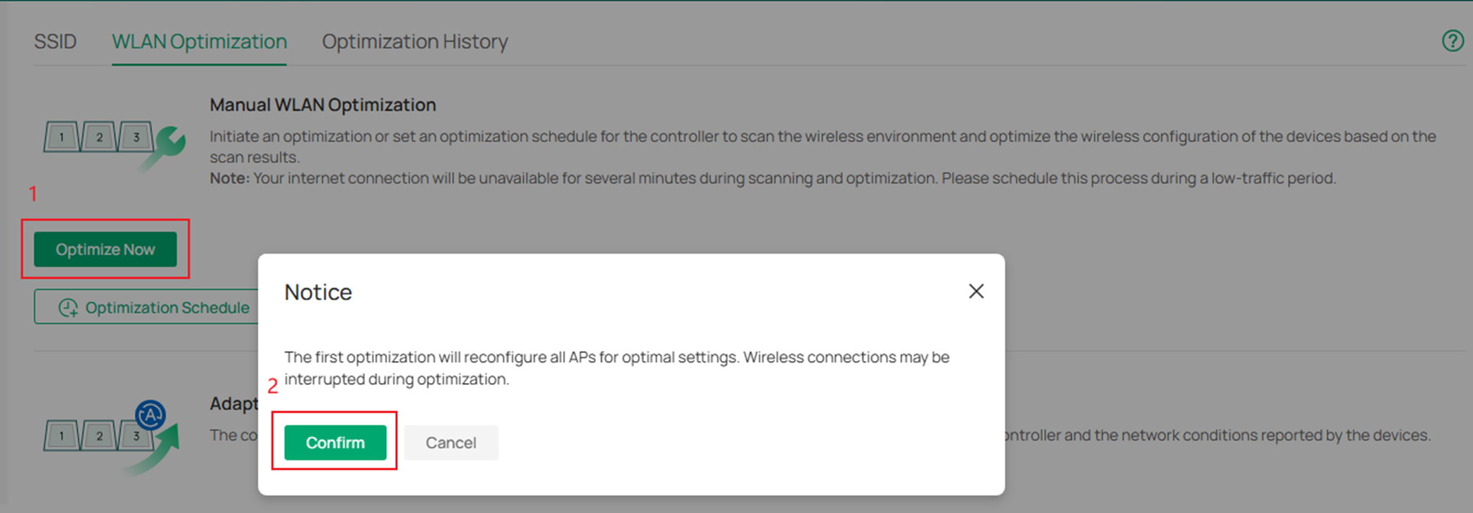 Navigate to Manual WLAN Optimization.