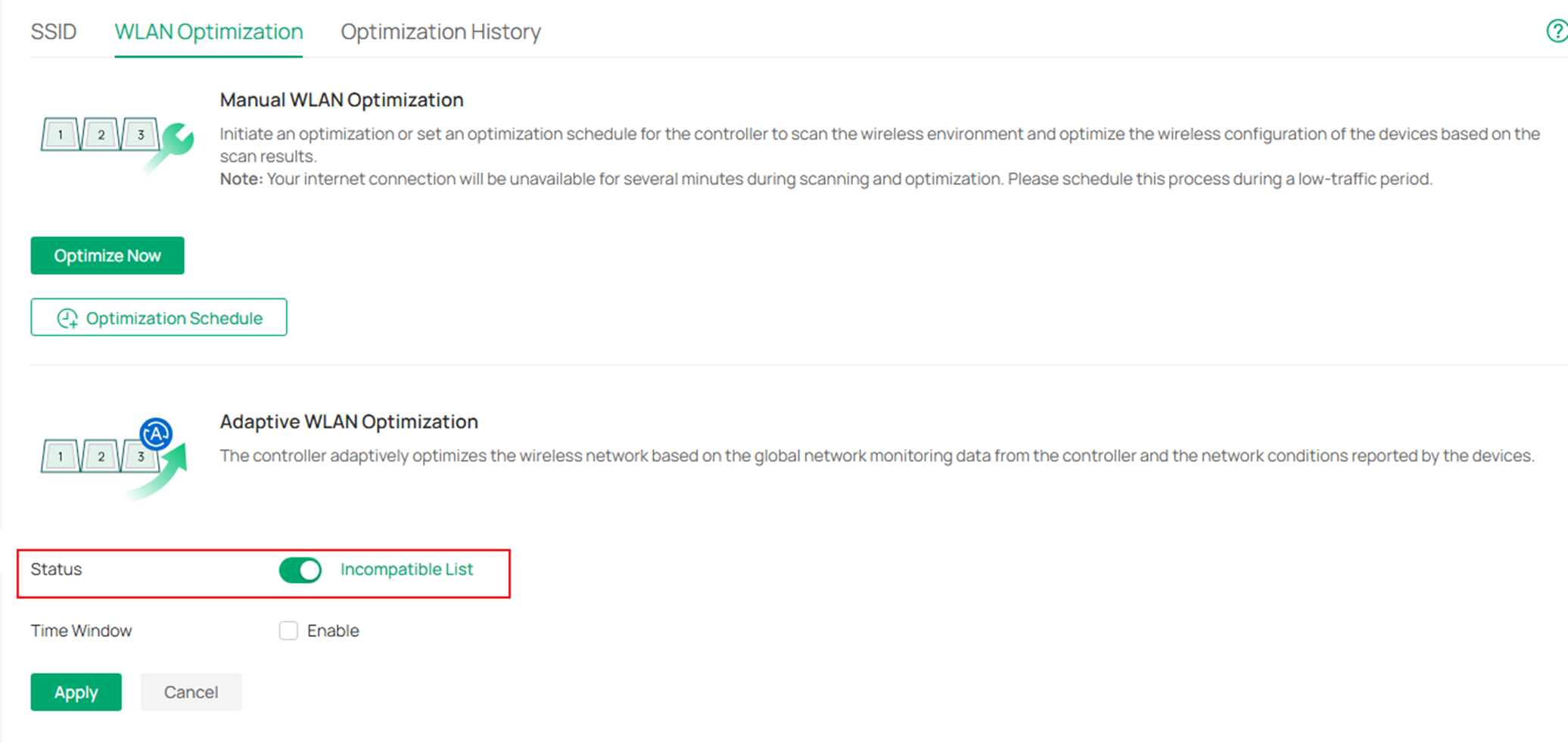 Navigate to Adaptive WLAN Optimization.