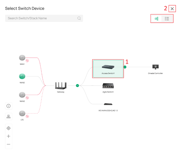 Devices selected for enabling 802.1X authentication in the Topology View.