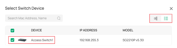 Devices selected for enabling 802.1X authentication in the List View.