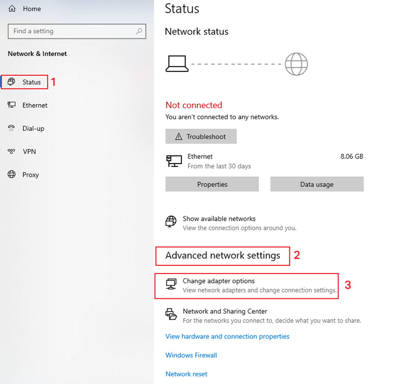 Network settings showing the Adopt configuration section.