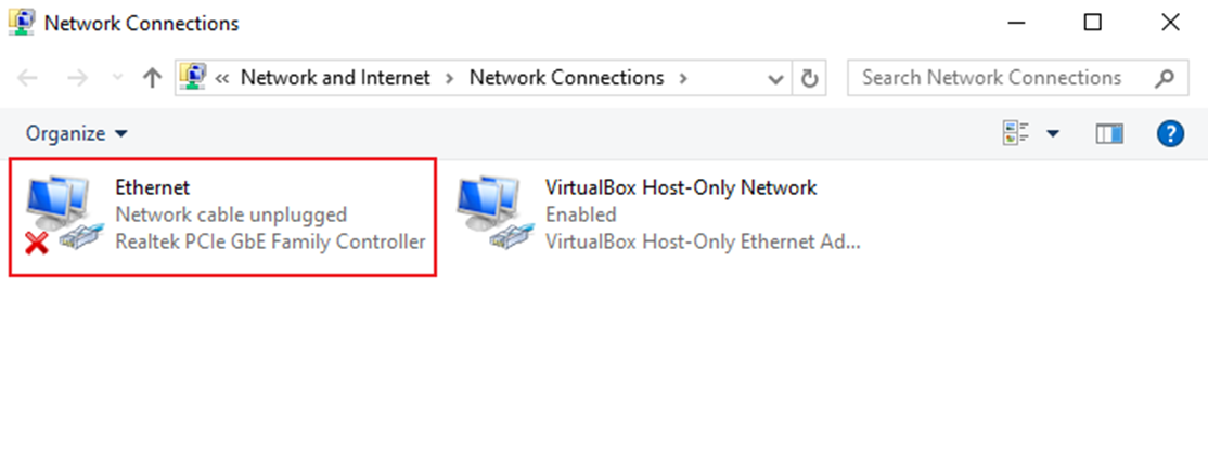 Network adapter selected for authentication.