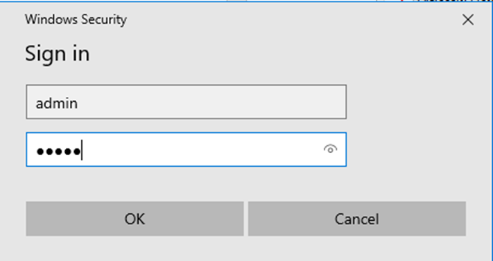 Authentication prompt for entering username and password.