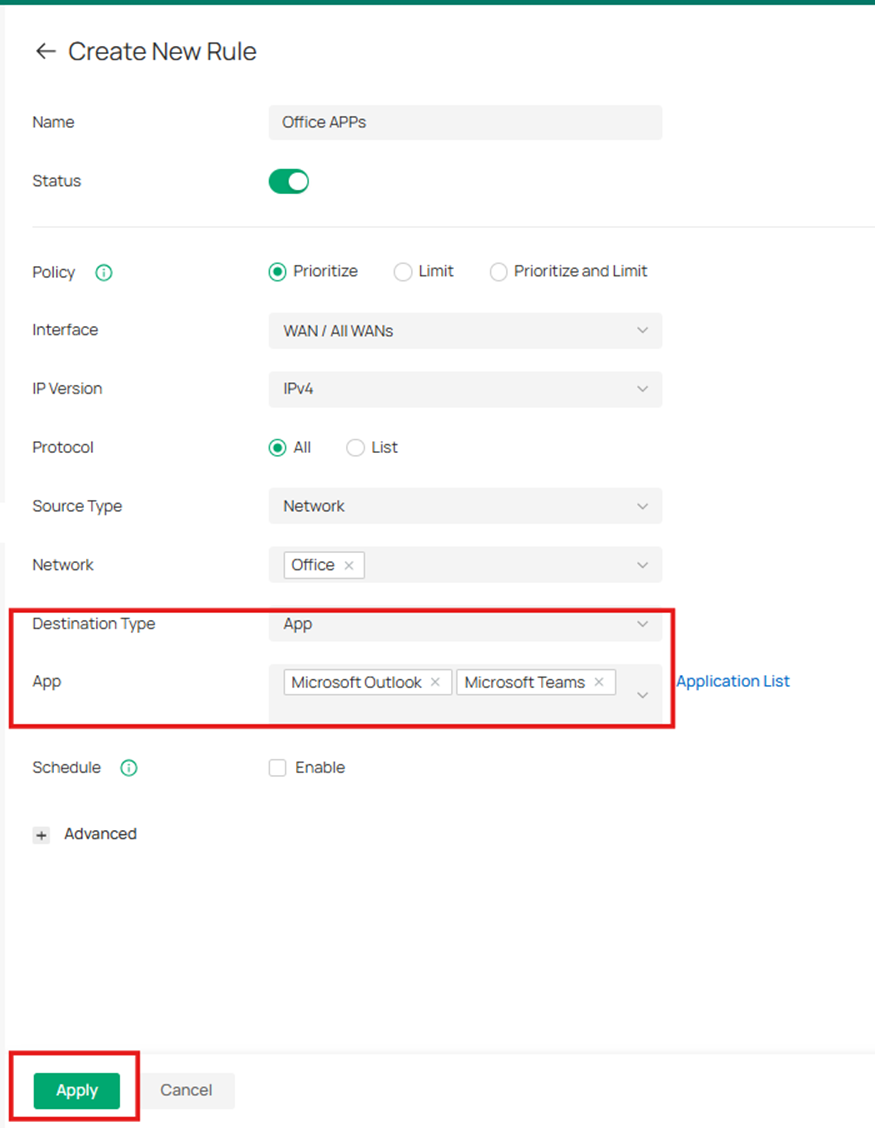 Show how to create a new App-based QoS rule on fusion gateway.
