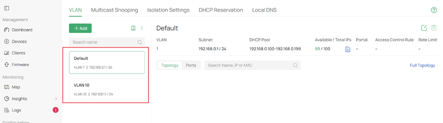 Display VLAN settings based on the example topology.