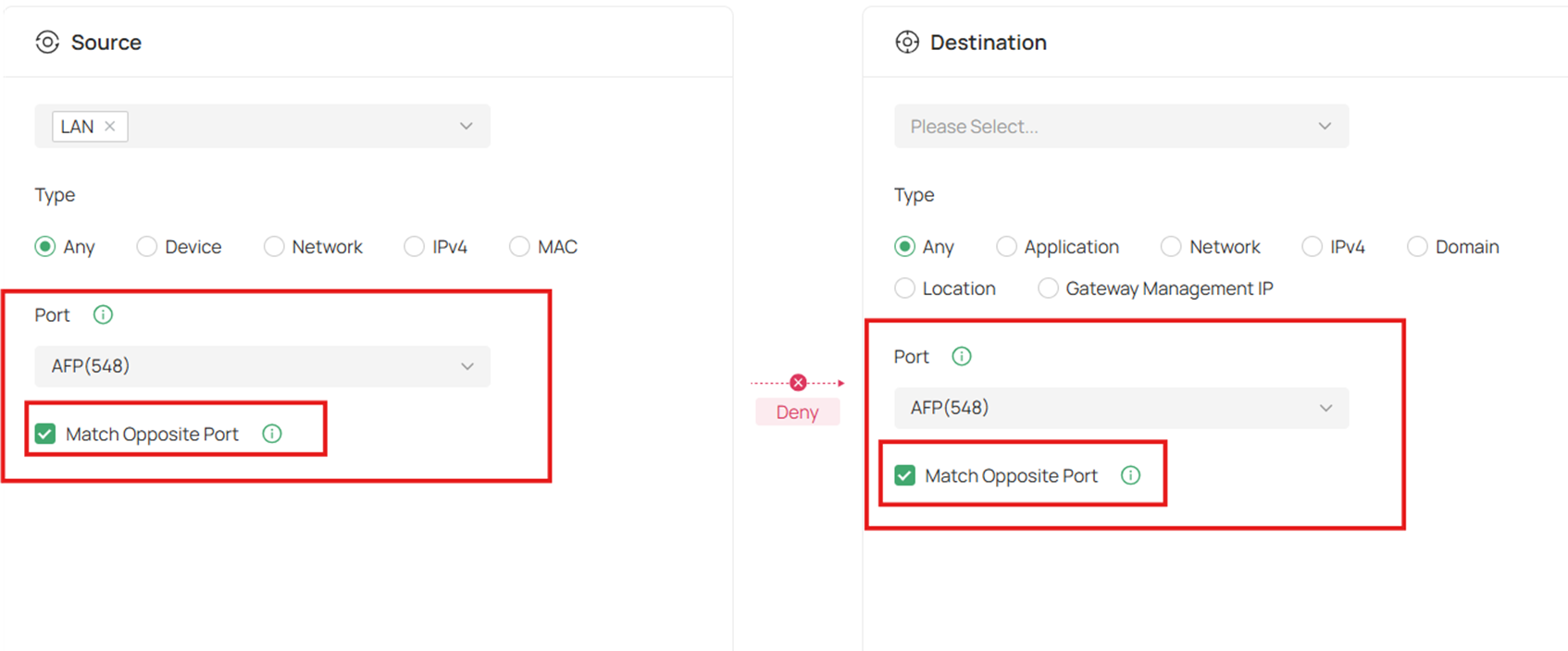 Choose applied ports.