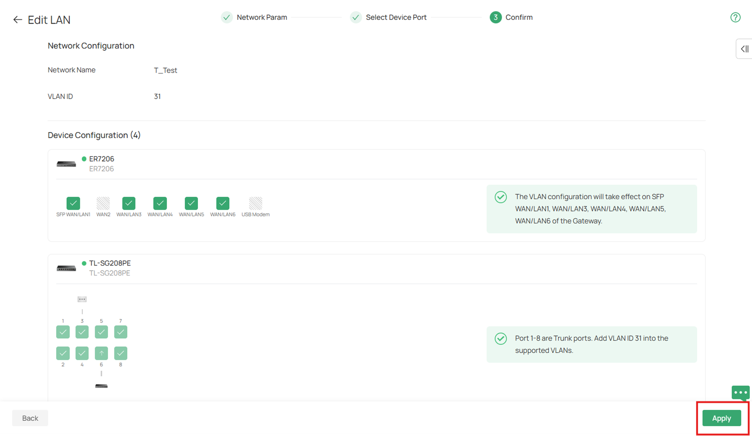 Click Apply after confirming all the settings are correct.