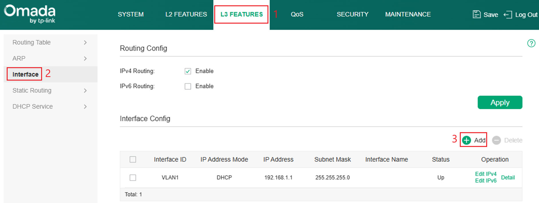 Click Add to add a new interface in the switch.