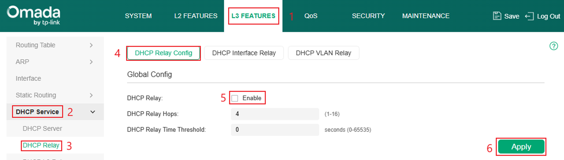Enable DHCP Relay globally.