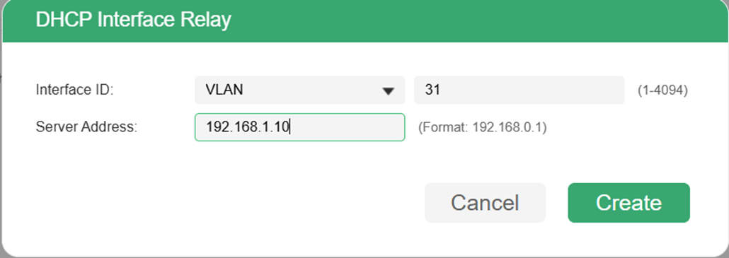 Enter the correct information for the DHCP server.