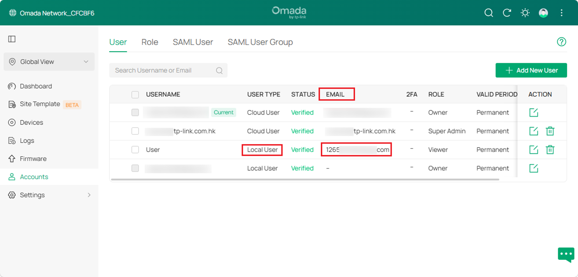 Show the status of a local account linked to an email address.