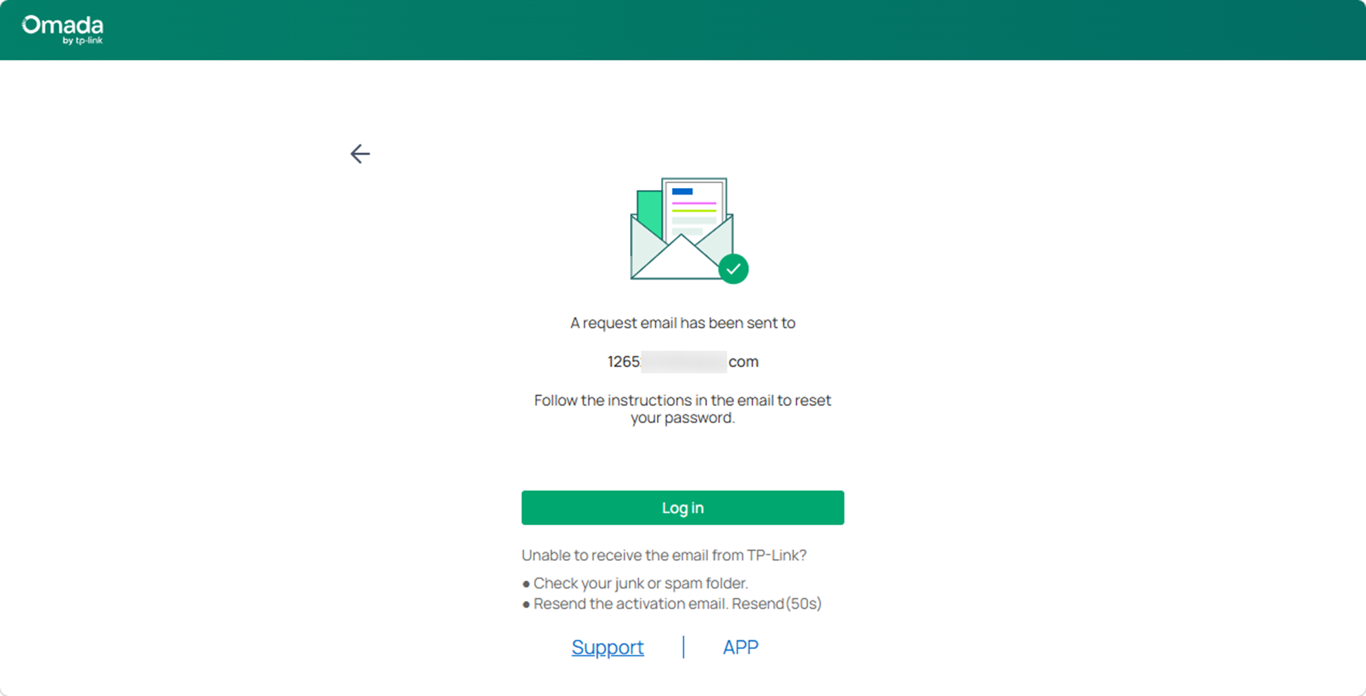 Showing a request email has been sent.