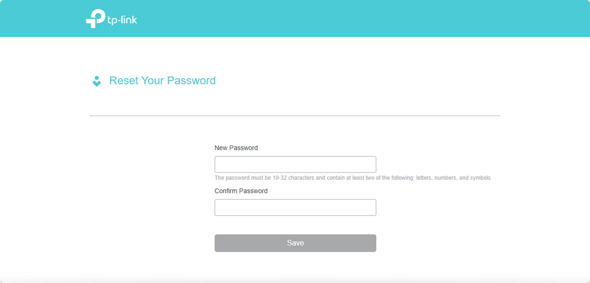 A screenshot showing the page where to set new password.