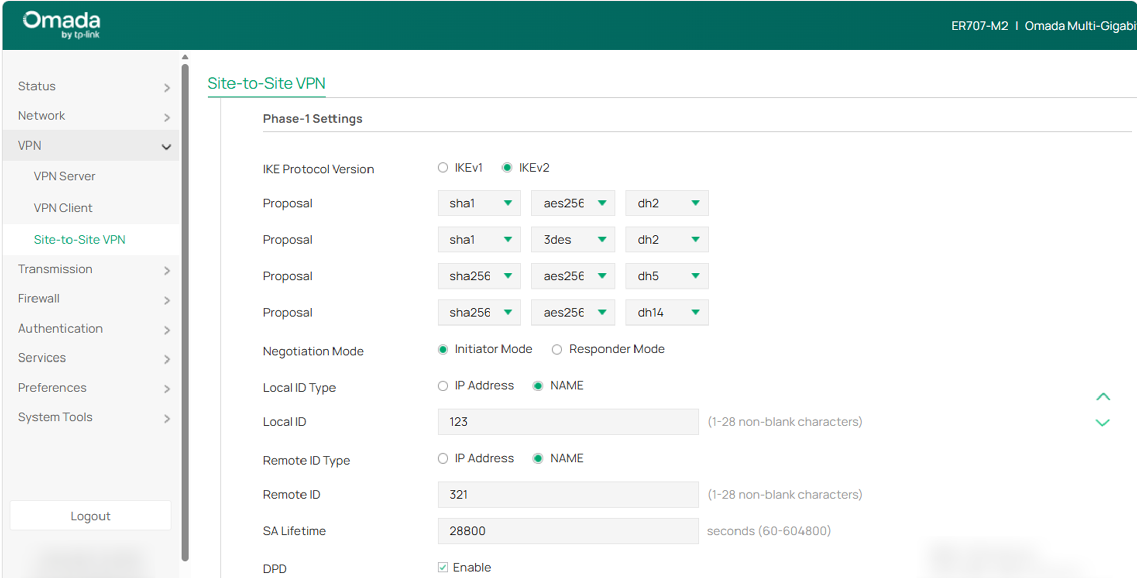 Display the Phase-1 Settings for router B.
