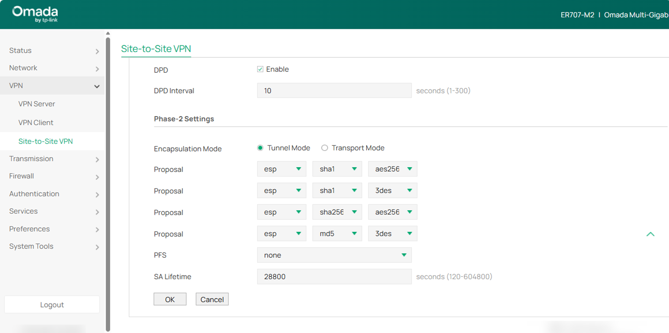 Display the Phase-2 Settings for router B.