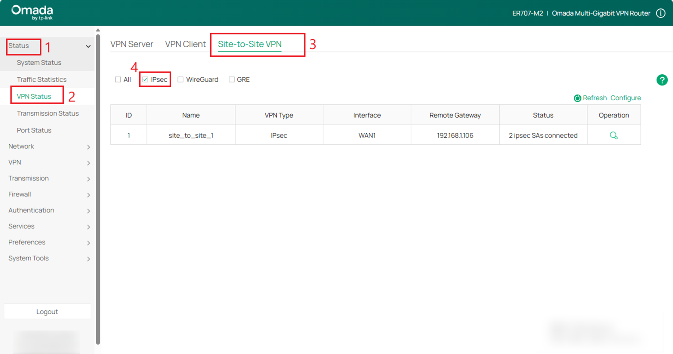 Display the IPsec VPN tunnel on router B.