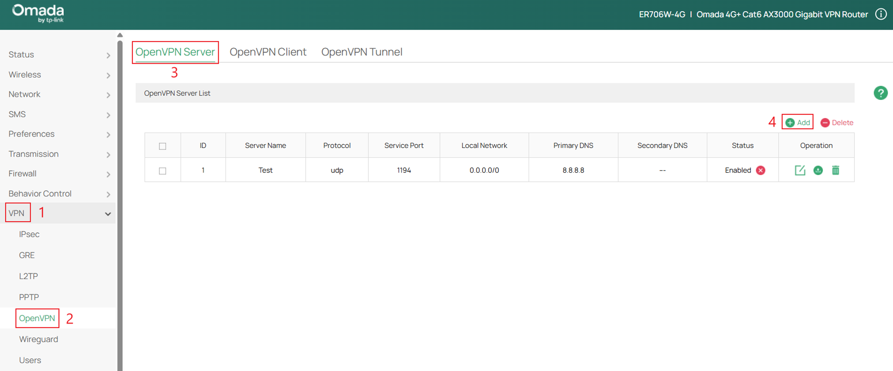 Navigate to add a new OpenVPN server.