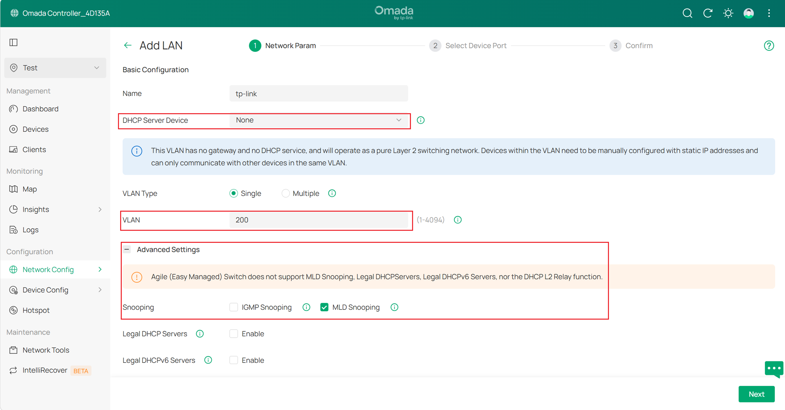 Detailed settings of adding LAN.