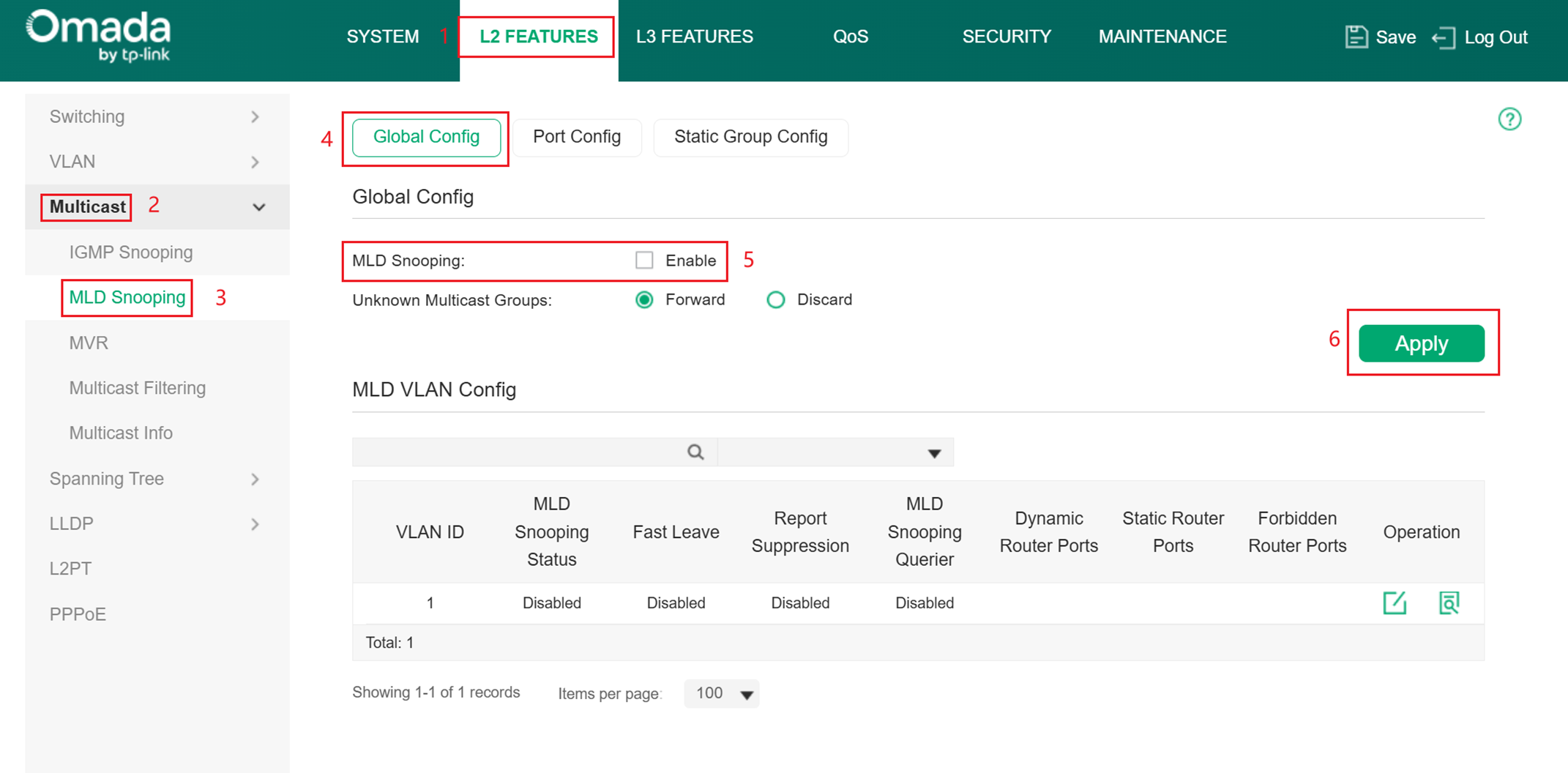 Path of enable MLD Snooping.