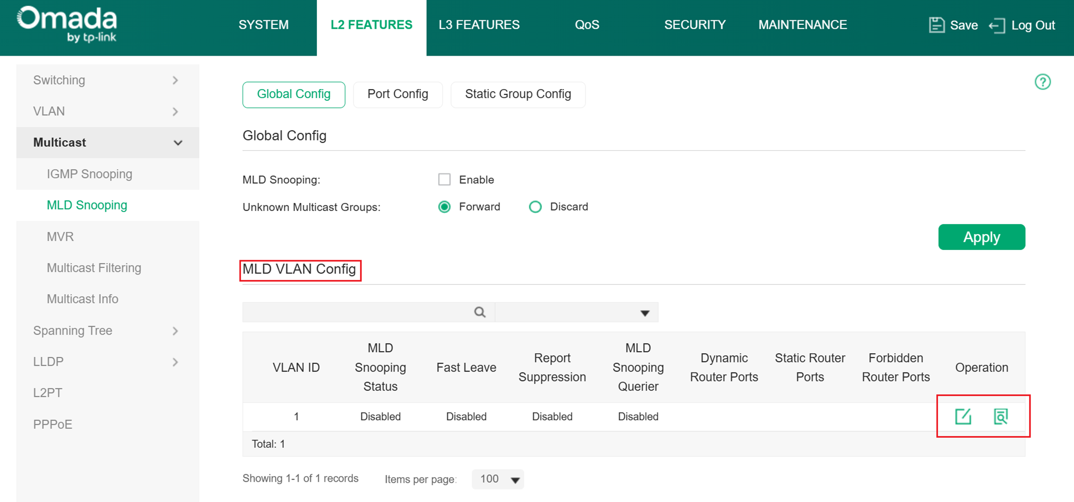 Path of MLD VLAN Config settings.