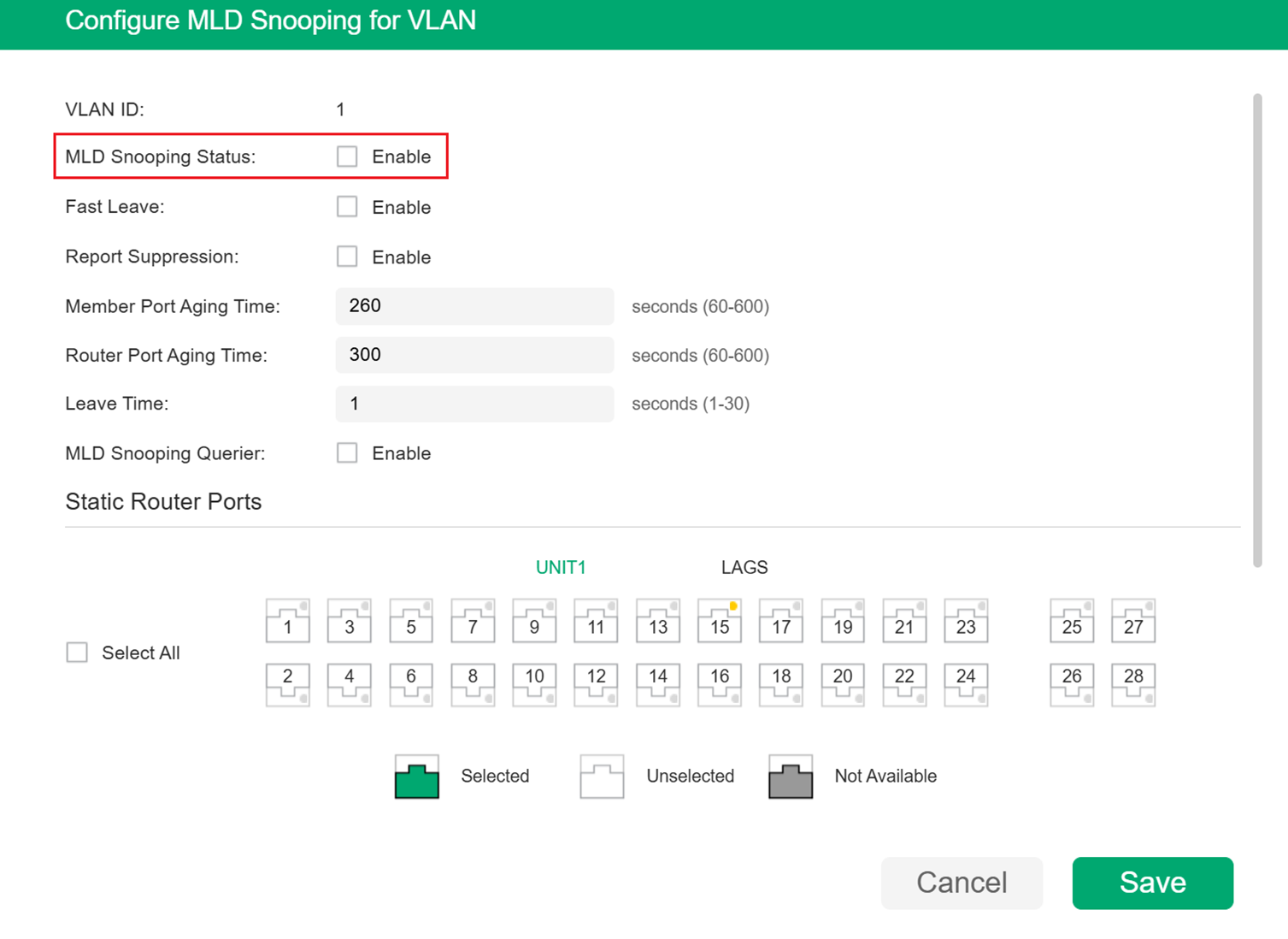 Check MLD Snooping status.