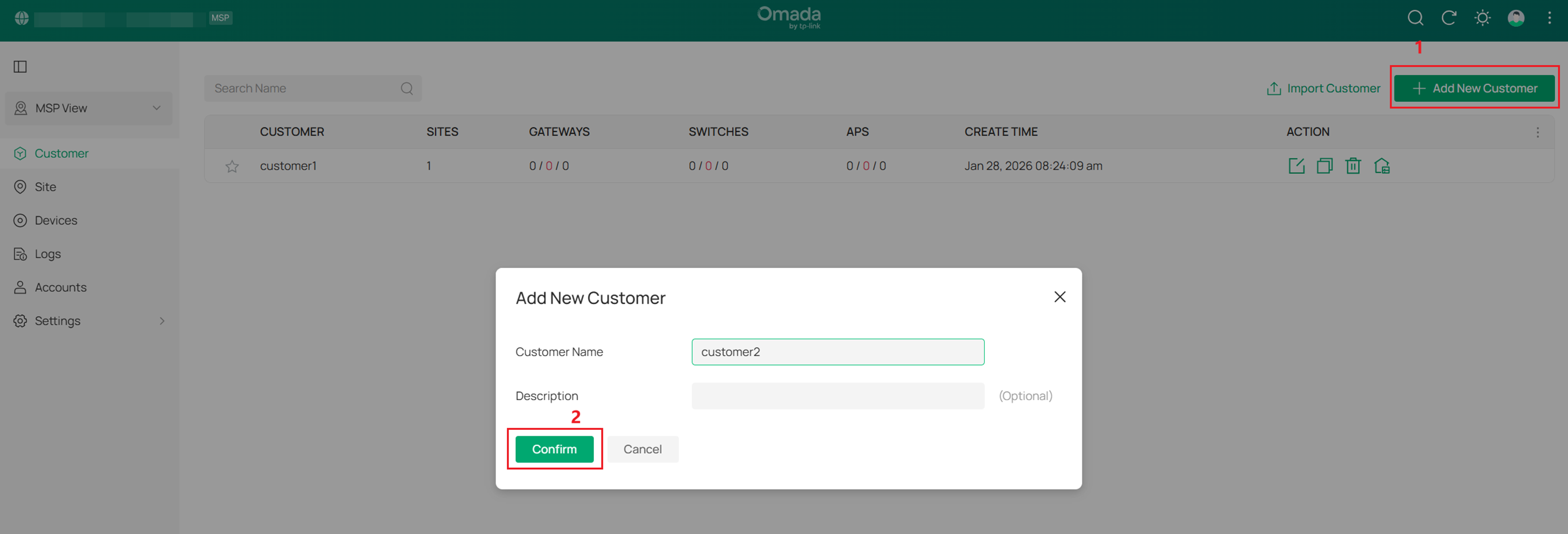 New Customer editing page.