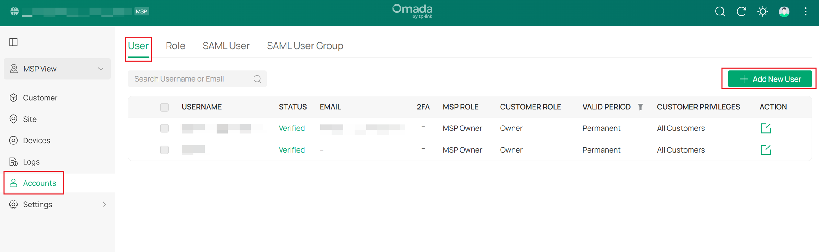 User page in Accounts.
