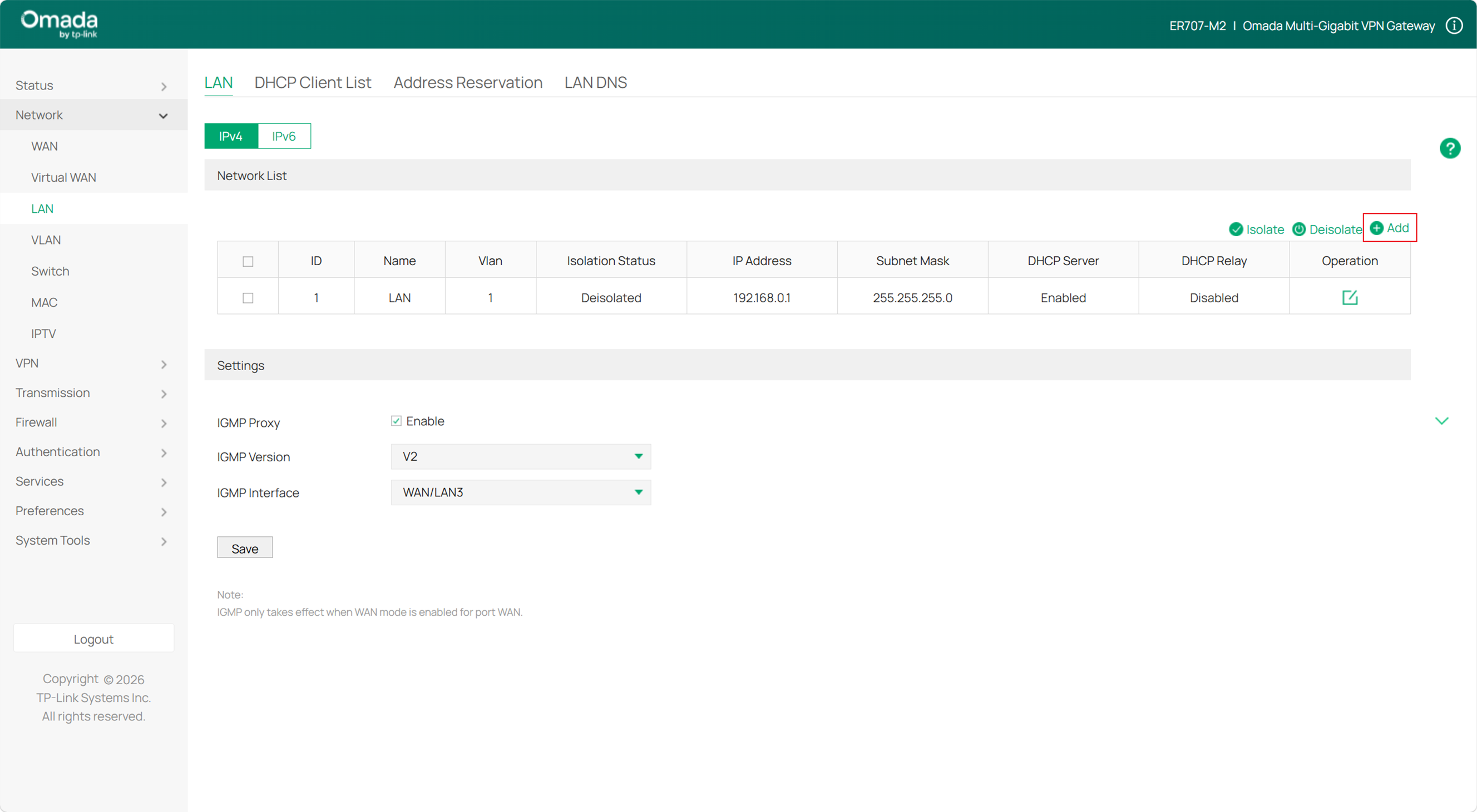 Go to the settings of the LAN segment.