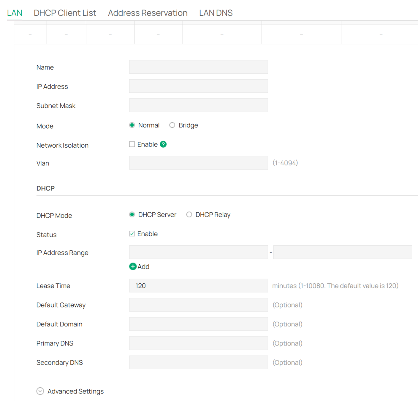 Fill in the basic information of the DHCP Server.