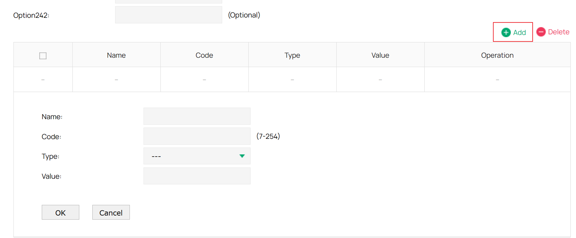 Add a new DHCP option entry.