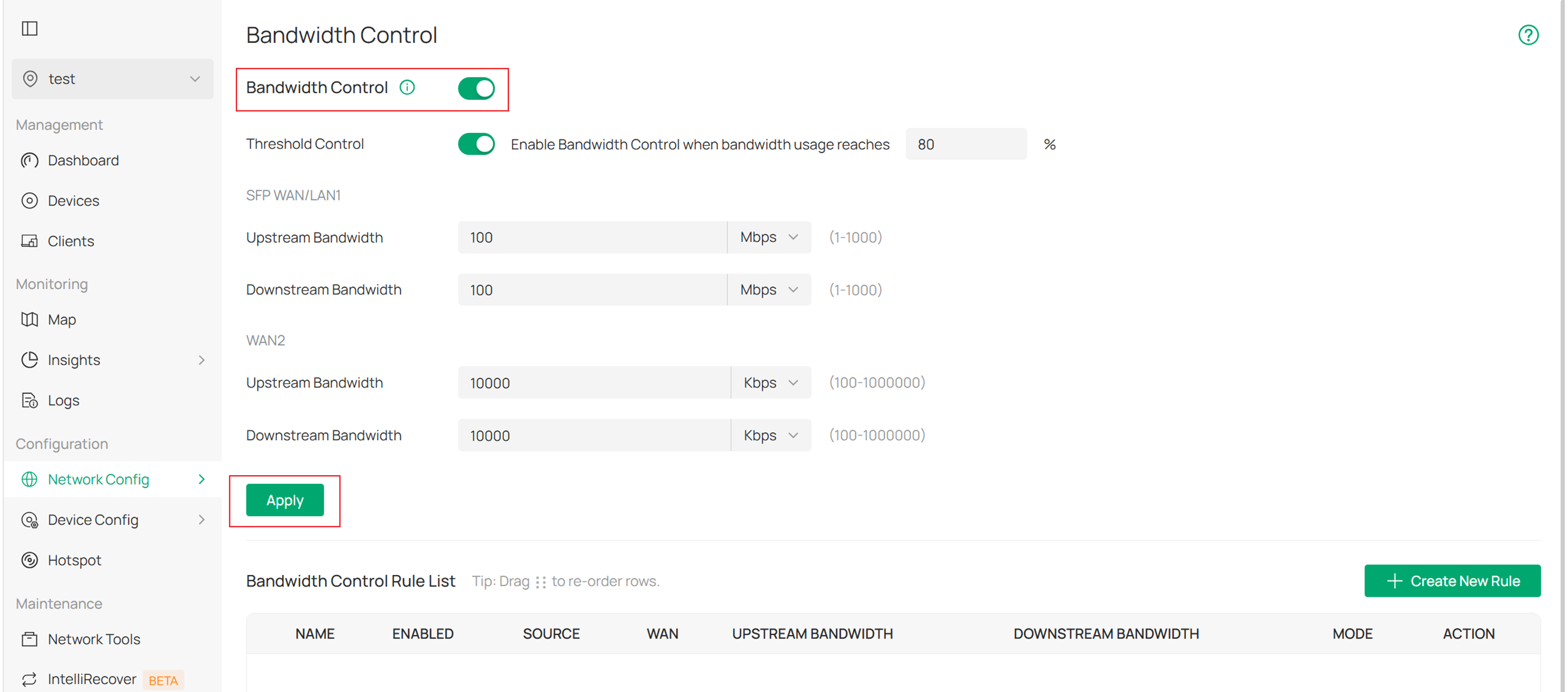 Enable Bandwidth Control.