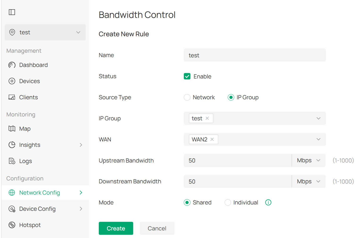 Set a Bandwidth Control Rule.