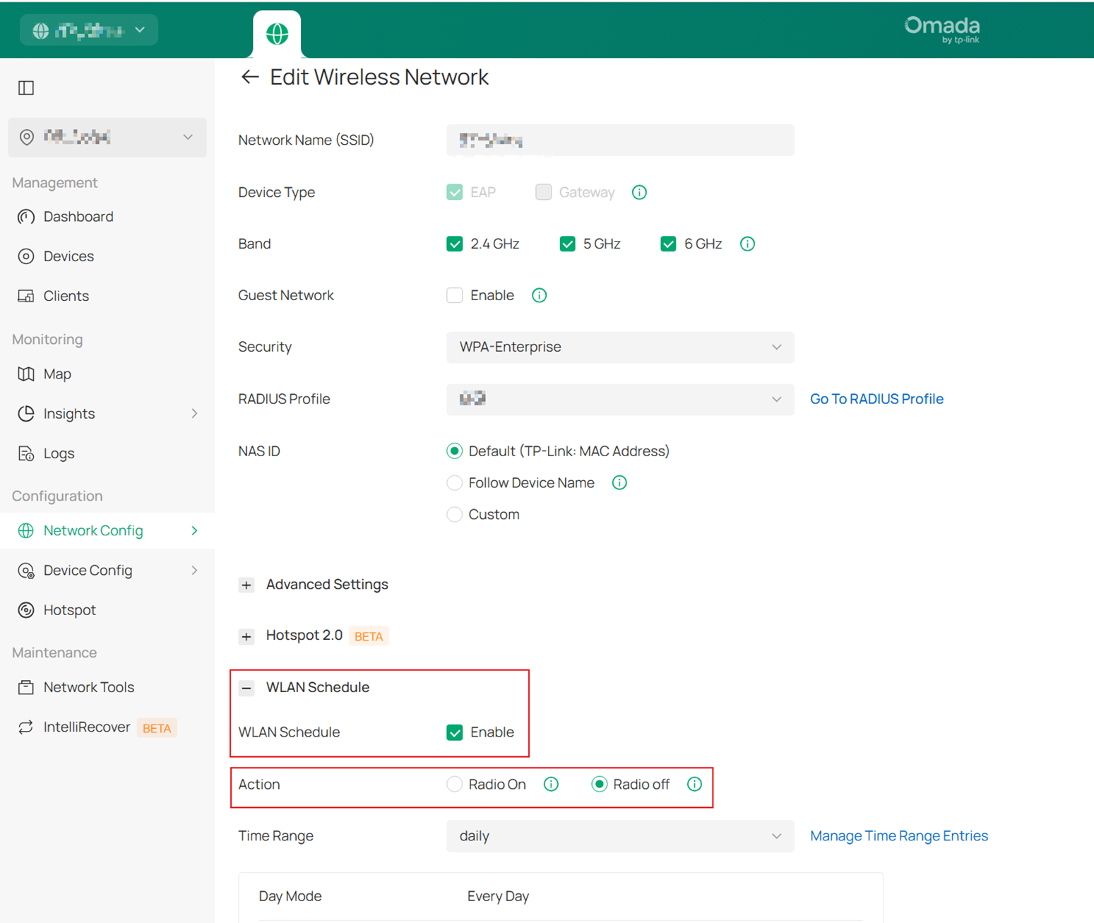 Show the position of WLAN Schedule.