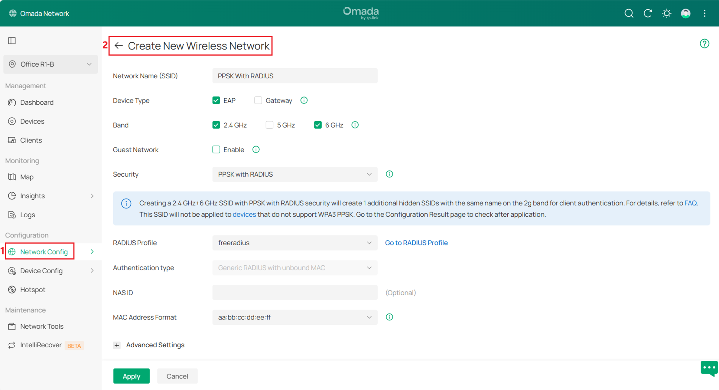 Show the SSID configuration page.