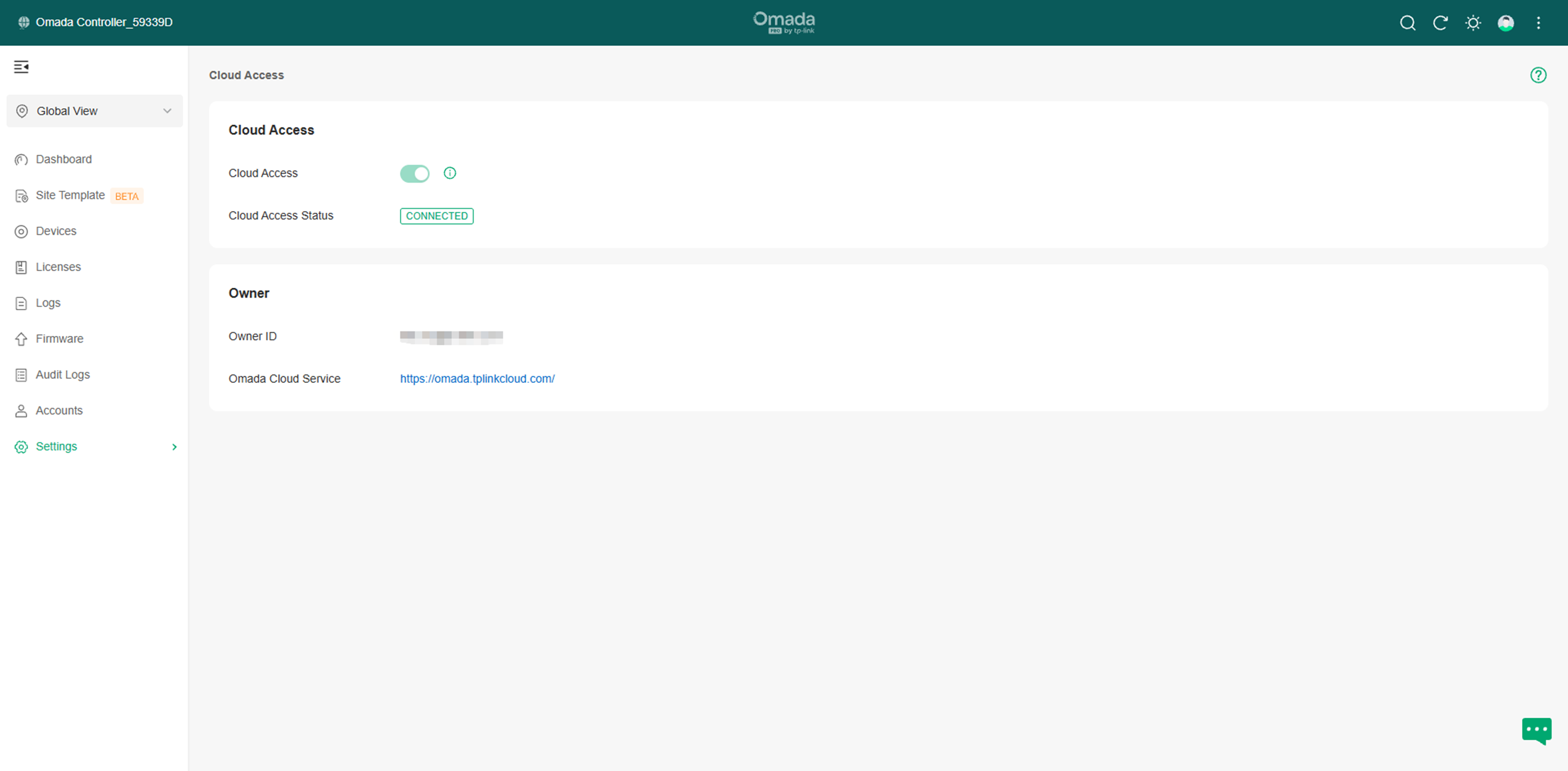 Cloud Access setting on the Omada Pro Controller.