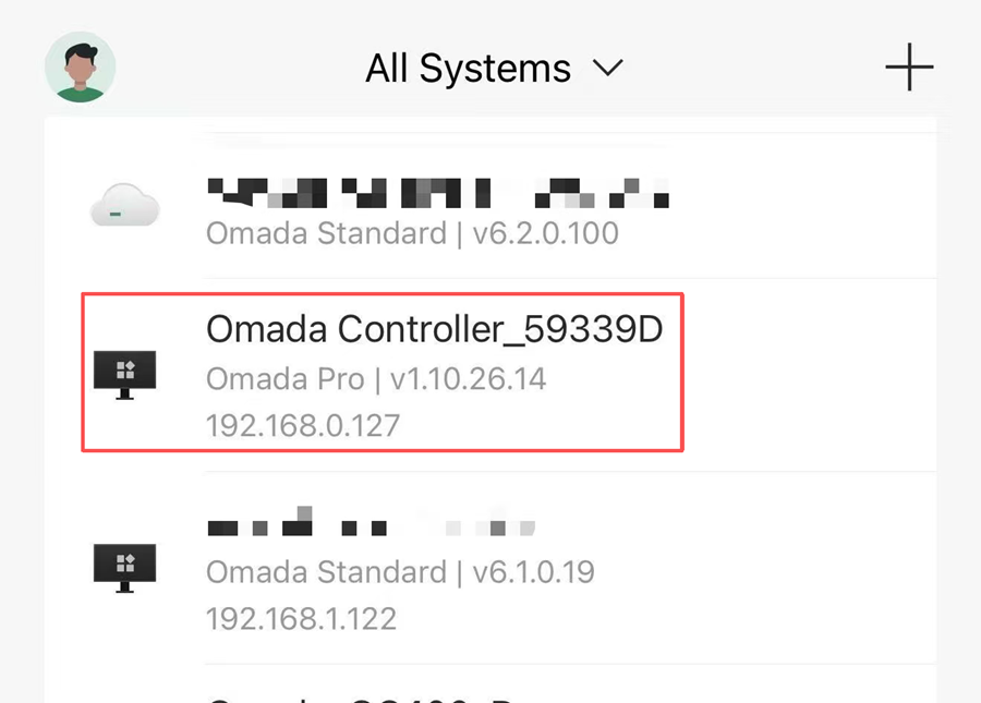 Cloud Management list of the Omada APP.